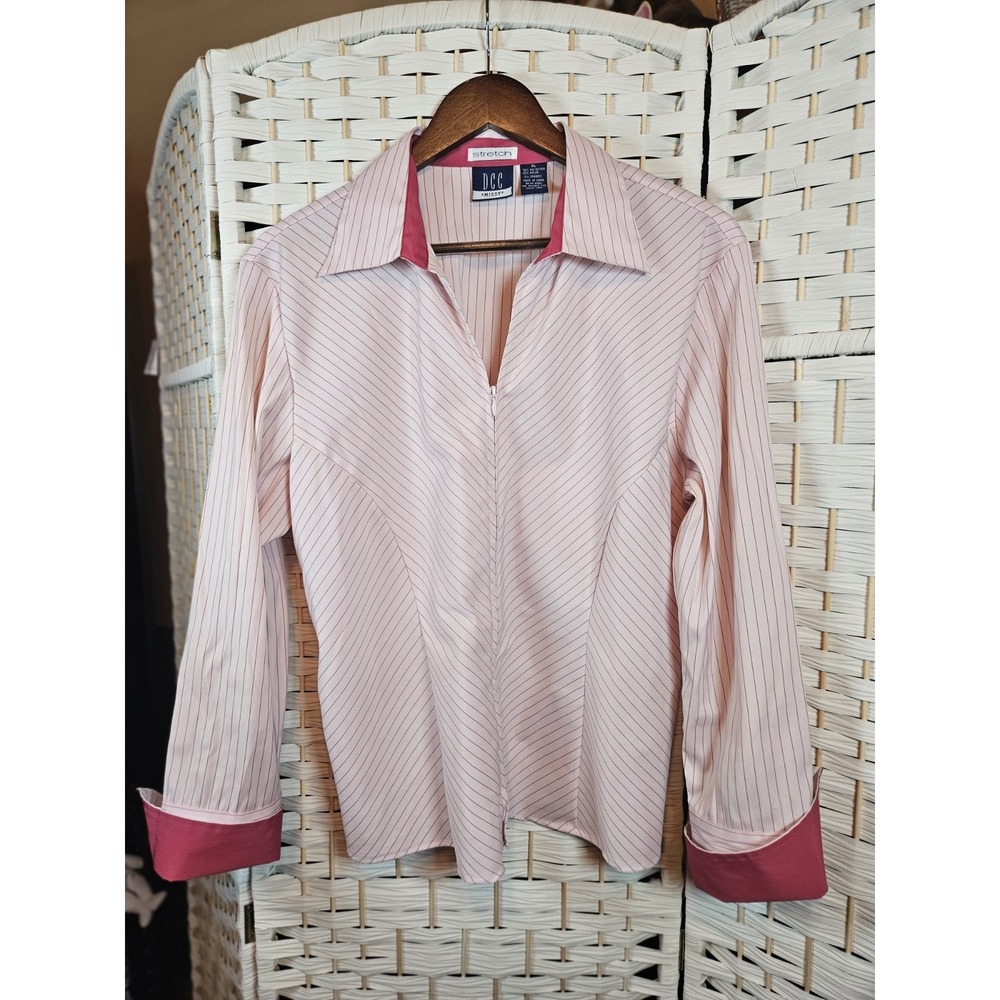 DCC Womens Striped Zip Womens XL Blouse Workwear Career *flaw*